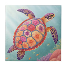 Tortue de mer florale colorée sous l'océan
