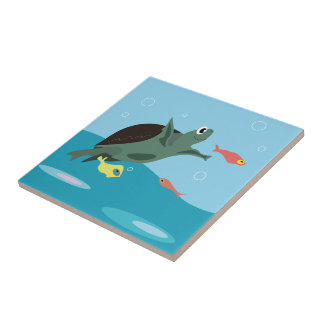 Carreau Tortue de mer mignonne sous l'art marin