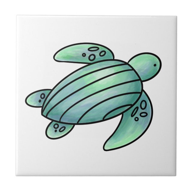 Carreau tortue de mer peinte à l'aquarelle dessin animé bl (Devant)