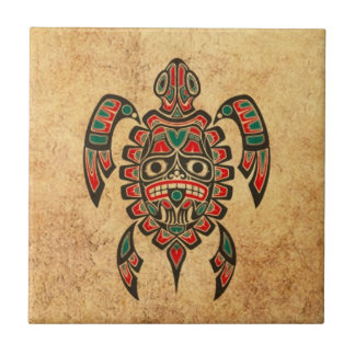 Carreau Tortue de mer rouge et verte vintage d'esprit de