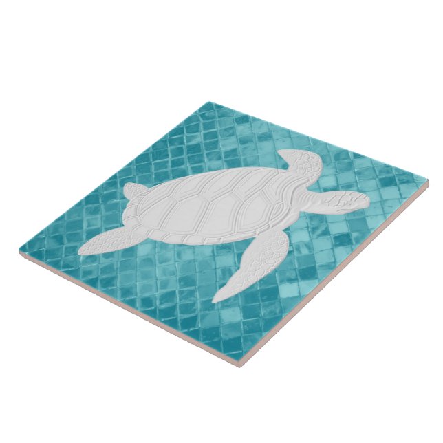 Carreau Tortue de mer sur Aqua Motif en verre de mer (Côté)