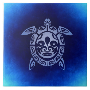 Carreau Tortue de mer tribale africaine bleue de masque