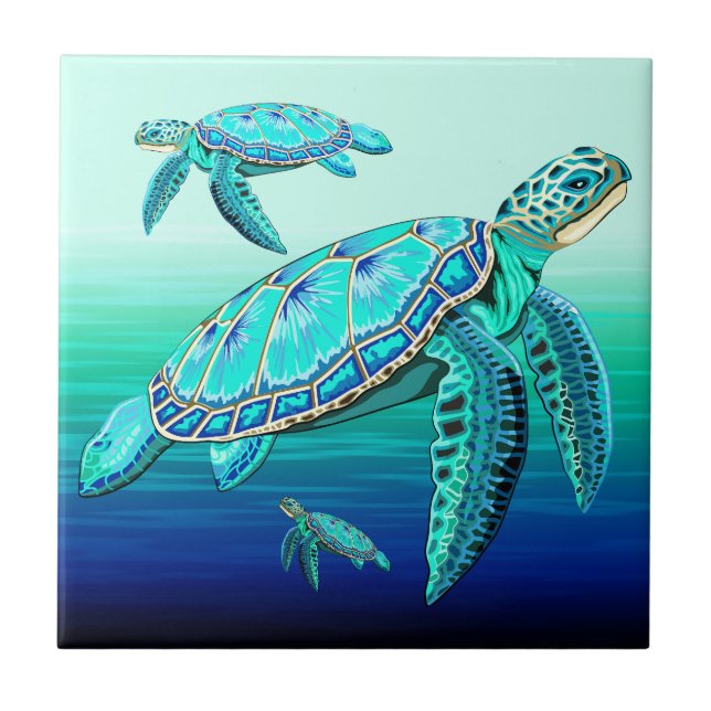 Carreau Tortue de mer Turquoise Vie océanique (Devant)