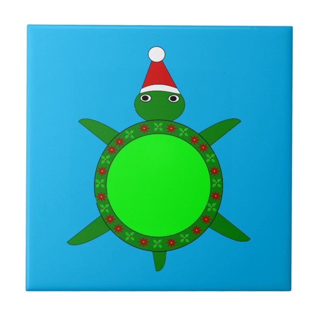 Carreau Tortue de Noël mignonne avec coquille de fleurs (Devant)
