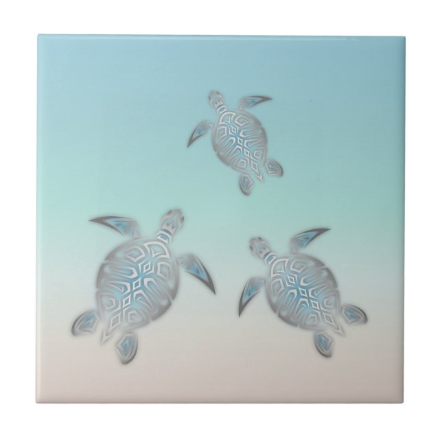 Carreau Tortue marine en argent Turquoise Maritime Nautiqu (Devant)