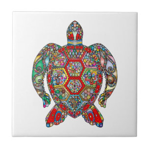 Carreau Tortue marine en mosaïque marine colorée