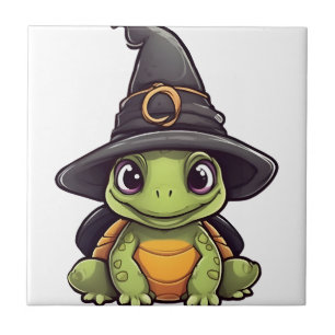 Carreau Tortue mignonne d'Halloween avec un chapeau de sor