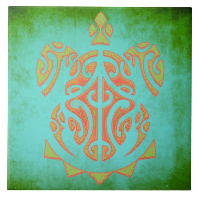 Carreau Tortue polynésienne Mango et Lime (Devant)