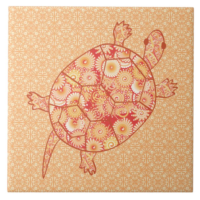 Carreau Tortue tourbée fractale - nuances de mandarine ora (Devant)