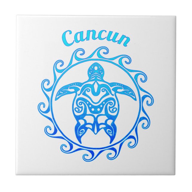 Carreau Tortue tribale Cancun de bleu d'océan (Devant)