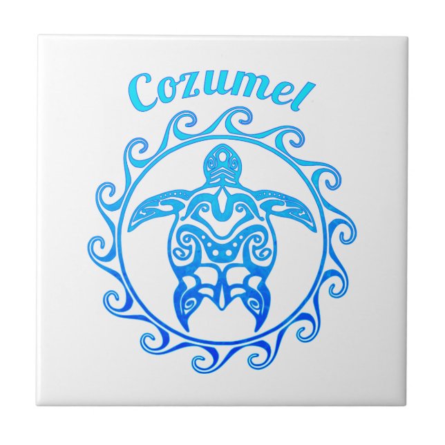 Carreau Tortue tribale Cozumel de bleu d'océan (Devant)