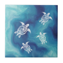 Tortues blanches Océan bleu Aquarelle Côtière