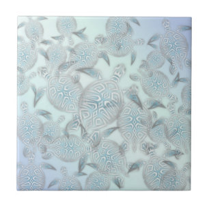 Carreau Tortues de mer d'argent Blue Motif Côté Maritime
