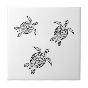 Carreau Tortues de mer Noire en blanc