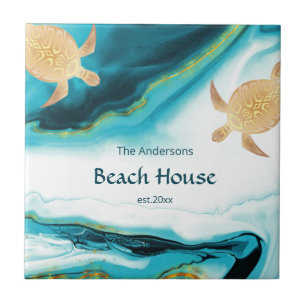 Carreau Tortues d'or Turquoise Encre blanche Nom de famil