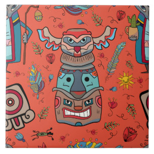 Carreau Totem orange amérindien