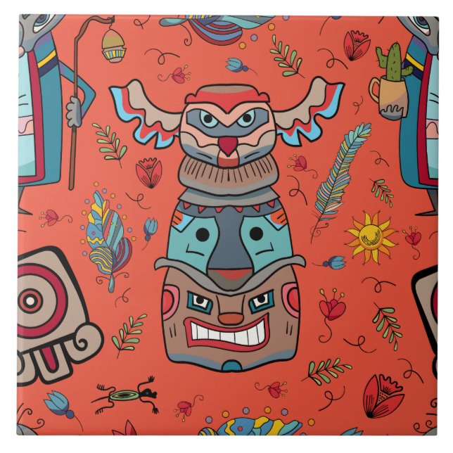 Carreau Totem orange amérindien (Devant)