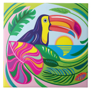 Carreau Toucan et feuilles tropicales