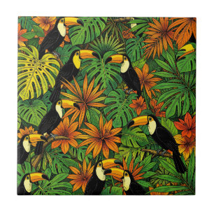 Carreau Toucans Colorés Feuilles de Jungle Tropicale Hibis