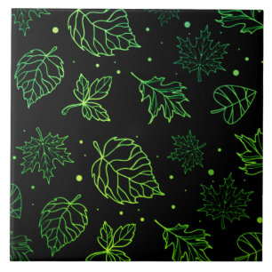 Carreau Touche d'élégance Feuilles vertes sur fond noir 