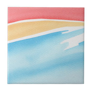 Carreau Touches d'aquarelle rouges oranges et bleues Cool