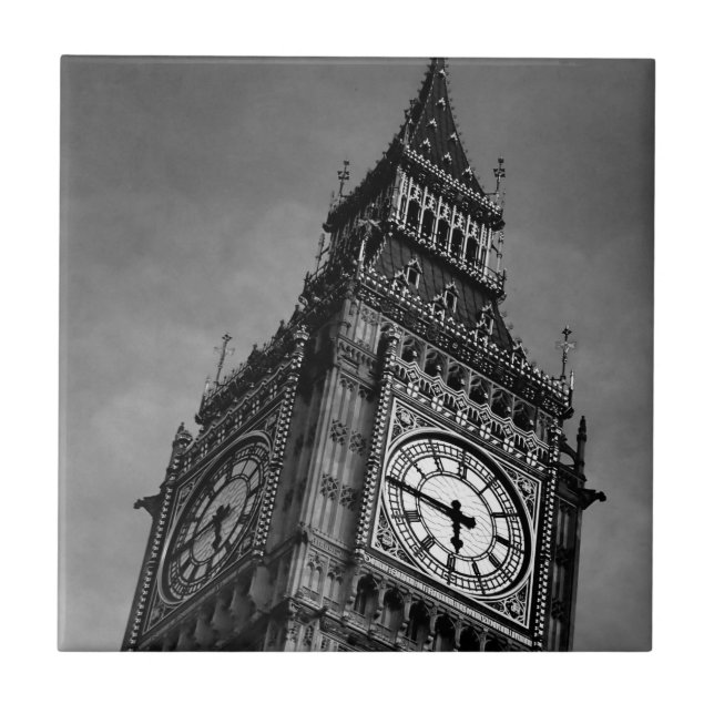 Carreau Tour d'horloge Big Ben noir et blanc (Devant)