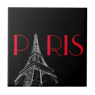 Carreau Tour Eiffel Paris Voyage Noir Blanc Rouge Pop Art