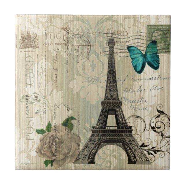 Carreau Tour Eiffel rose de Paris de papillon beige de (Devant)