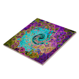 Carreau Tourbillon Liquide Rétro Abstrait Groovy Bleu Aqua