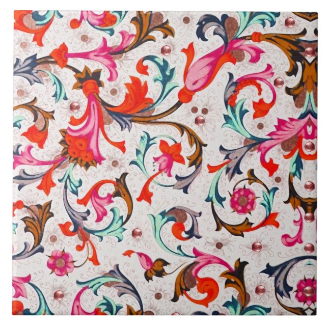 CARREAU TOURBILLONS FLORAUX ROUGE DE LA RENAISSANCE FLOREN (Devant)