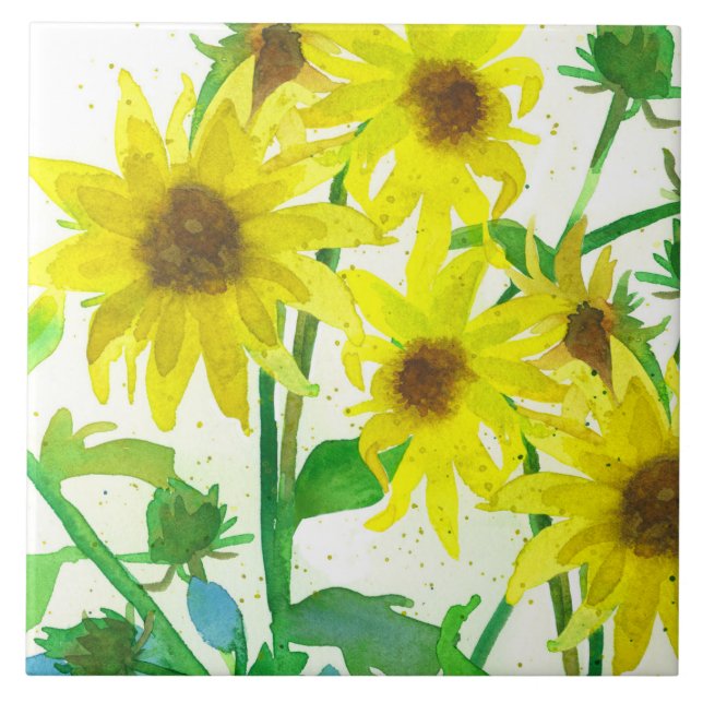 Carreau Tournesol Aquarelle Jaune Fleur sauvage Botanique (Devant)