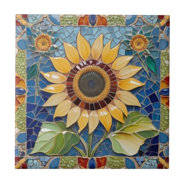 Carreau Tournesol coloré Faux Mosaïque Bleu (Devant)