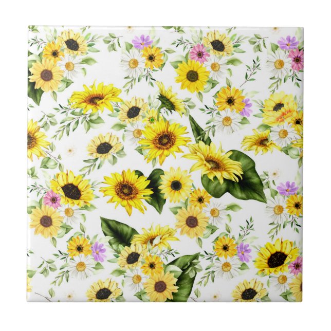 Carreau Tournesol d'aquarelle 7 (Devant)