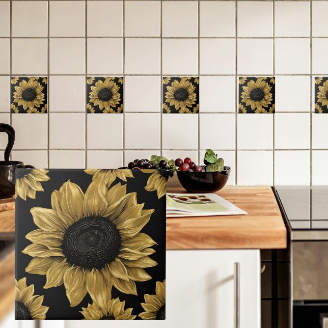 Carreau Tournesol en or gras en noir (Créateur téléchargé)