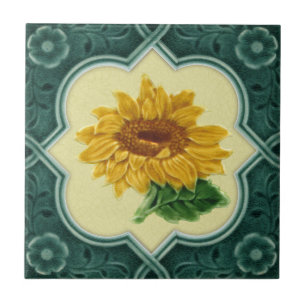 Carreau Tournesol encadré Turquoise de l'Antique Repro Fau