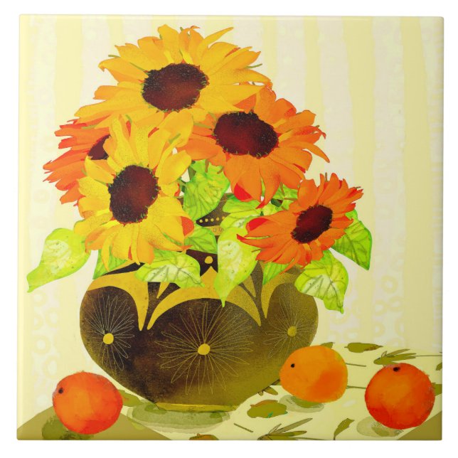 Carreau Tournesol et Oranges céramique Carrelage de cuisin (Devant)
