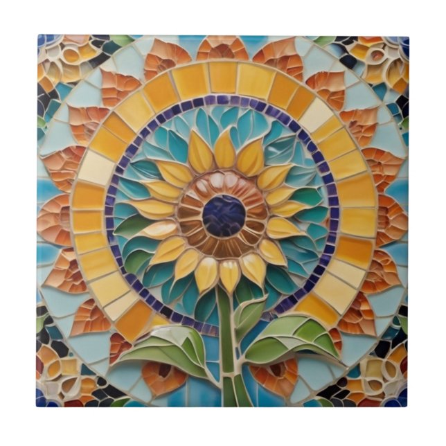 Carreau Tournesol Faux Mosaic avec soleil (Devant)