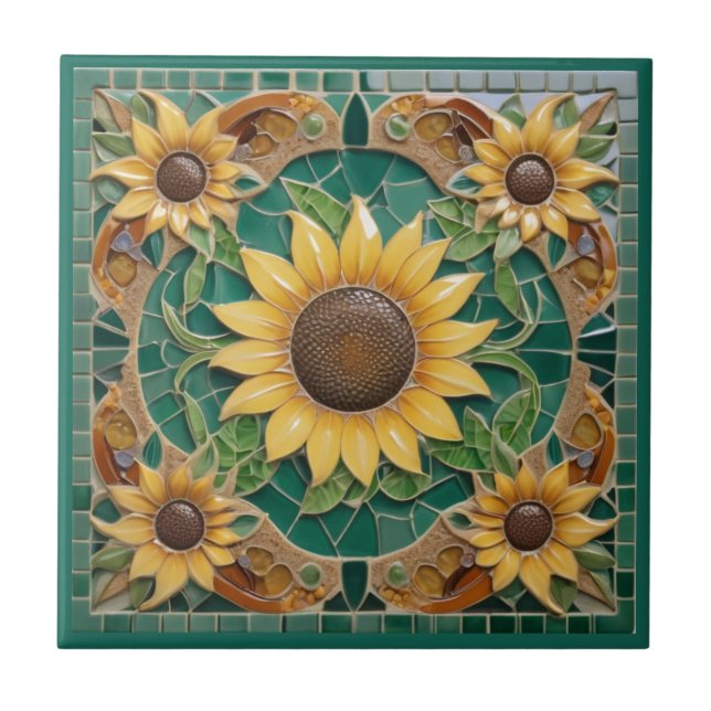 Carreau Tournesol Faux Mosaic Vert foncé (Devant)