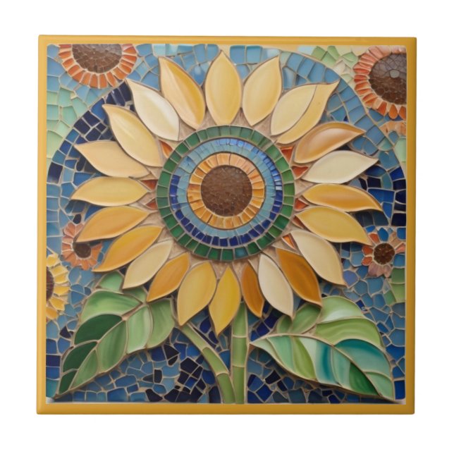 Carreau Tournesol Jaune Faux Mosaïque Bleu Vert (Devant)