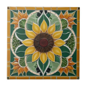 Carreau Tournesol Jaune Faux Mosaïque Vert foncé