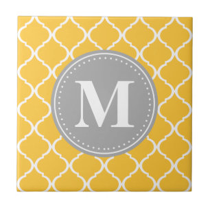 Carreau Tournesol Jaune Latis marocain Gris Monogramme