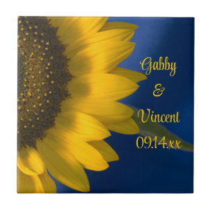 Carreau Tournesol jaune sur Mariage bleu