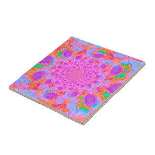 Carreau Tournesol rose orange violet Art Vintage