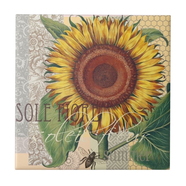 Carreau Tournesol Vintage Damas Fleur Art (Devant)