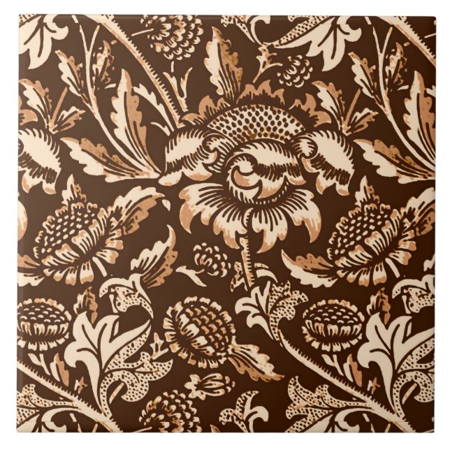 Carreau Tournesols de William Morris, brun chocolat et (Devant)