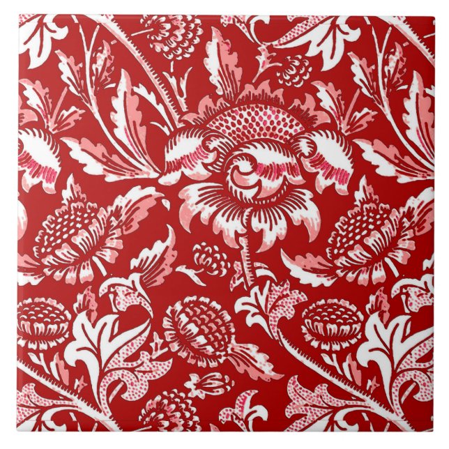 Carreau Tournesols de William Morris, rouge-foncé et blanc (Devant)