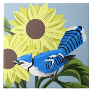 Carreau Tournesols et geai bleu