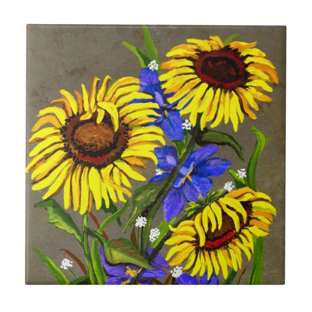 Carreau Tournesols et tuile d'iris (Devant)