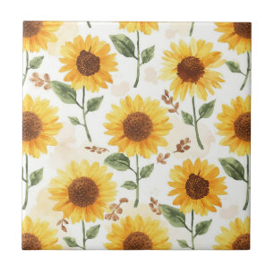 Carreau Tournesols Jaunes Aquarelle Floral Fantaisiste