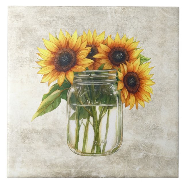 Carreau Tournesols rustiques dans un vieux pot  (Devant)